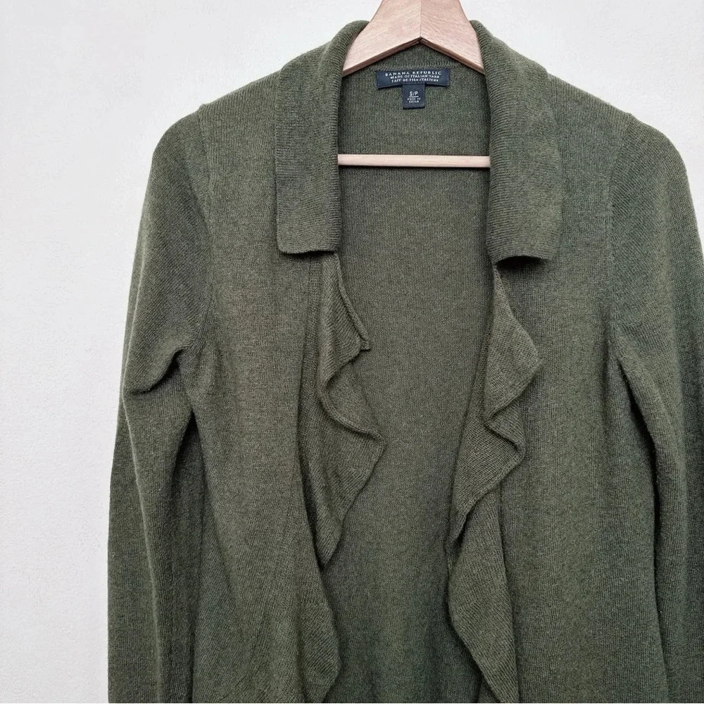 Banana Republic Womens Small Wool Cashmere Ruffle Dark Olive Cardigan